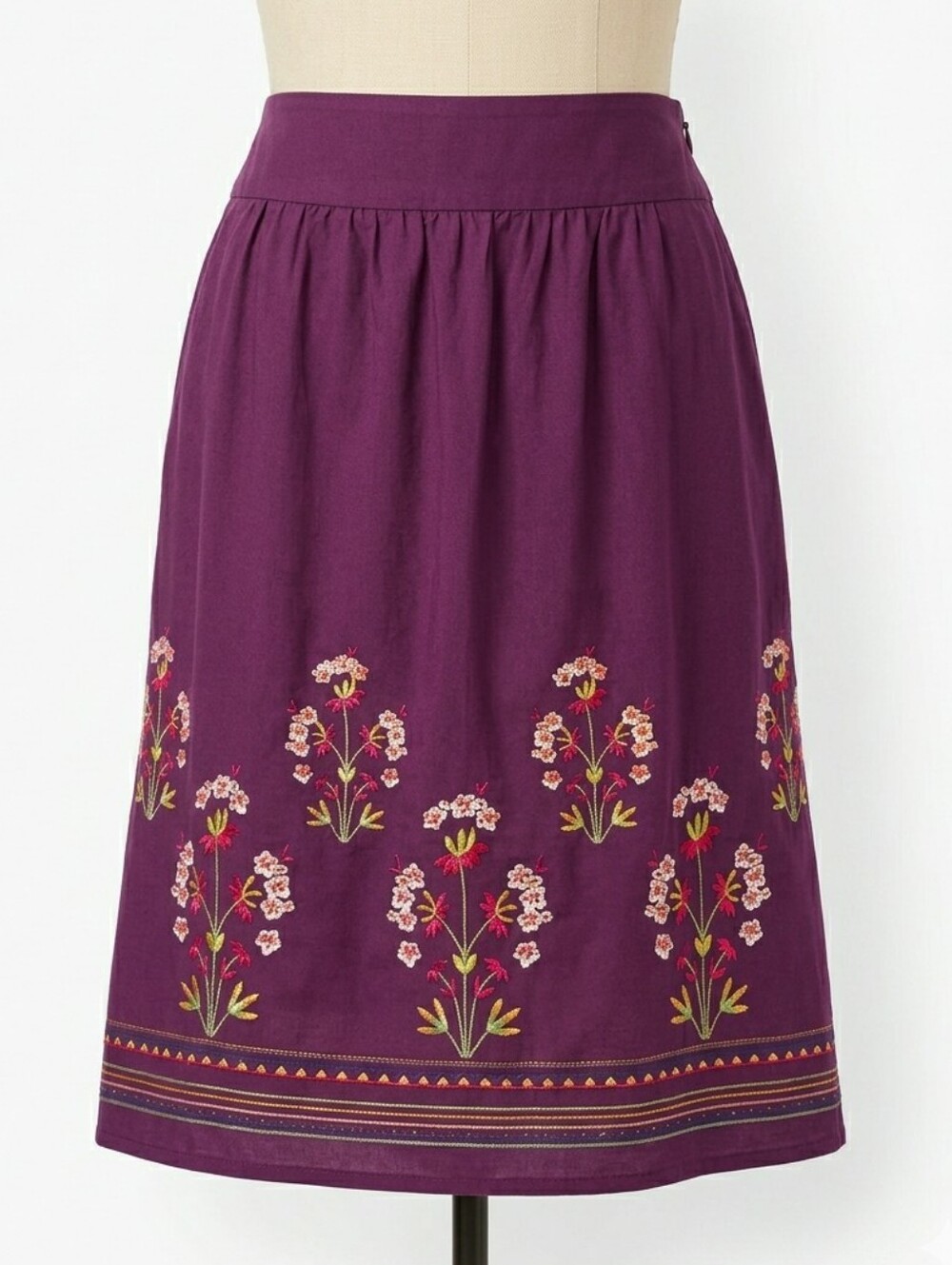TALBOTS Plum Purple Embroidered Beaded Floral Cotton Skirt Size 6P